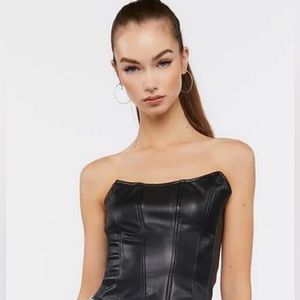 NEW Faux Leather Bustier Top in Black, Small.